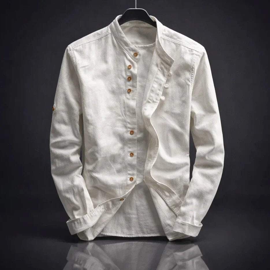 Leopold™ | Premium Cotton Stand Collar Shirt with Artisanal Buttons