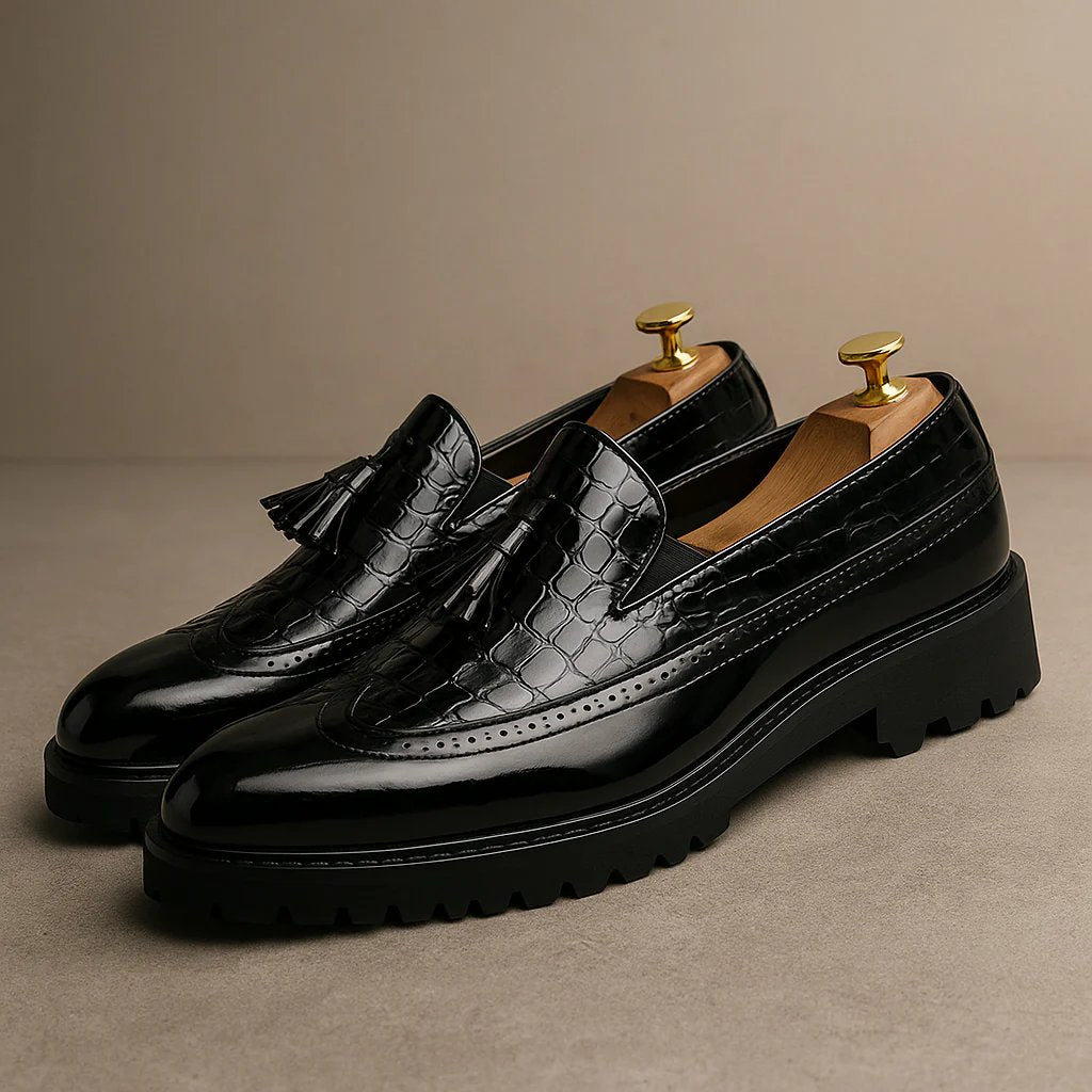 Lawrence™ | Croc-Embossed Tassel Cushioned Loafers