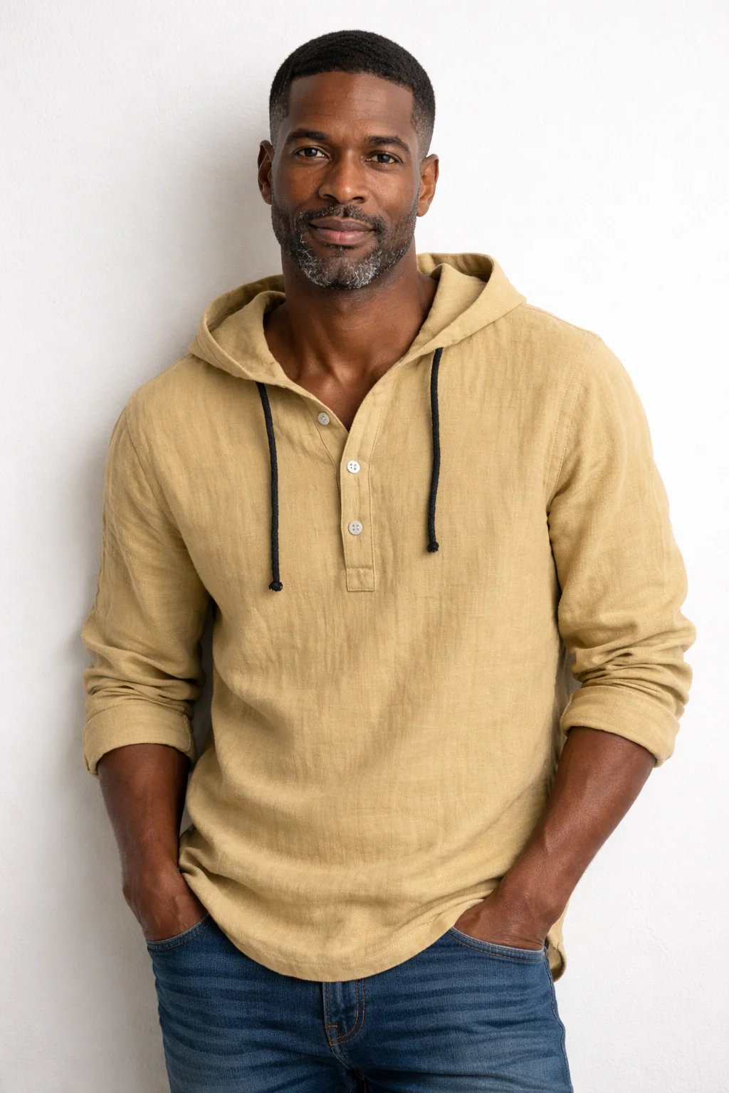 Randolph™ | Linen Hoodie with Button Placket Detail