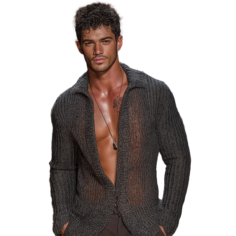 Thomas | Men'S Summer Fashion Mesh Knitted Long Sleeve Shirt