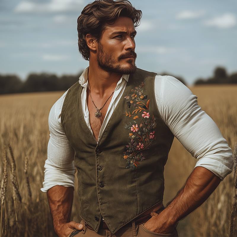 Lance | Men'S Summer Fashion Embroidery Cotton Blend Sleeveless Vest