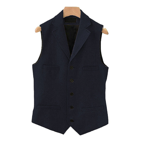 Men's Vintage Classic Wool Blended Lapel Single Breasted Suit Vest