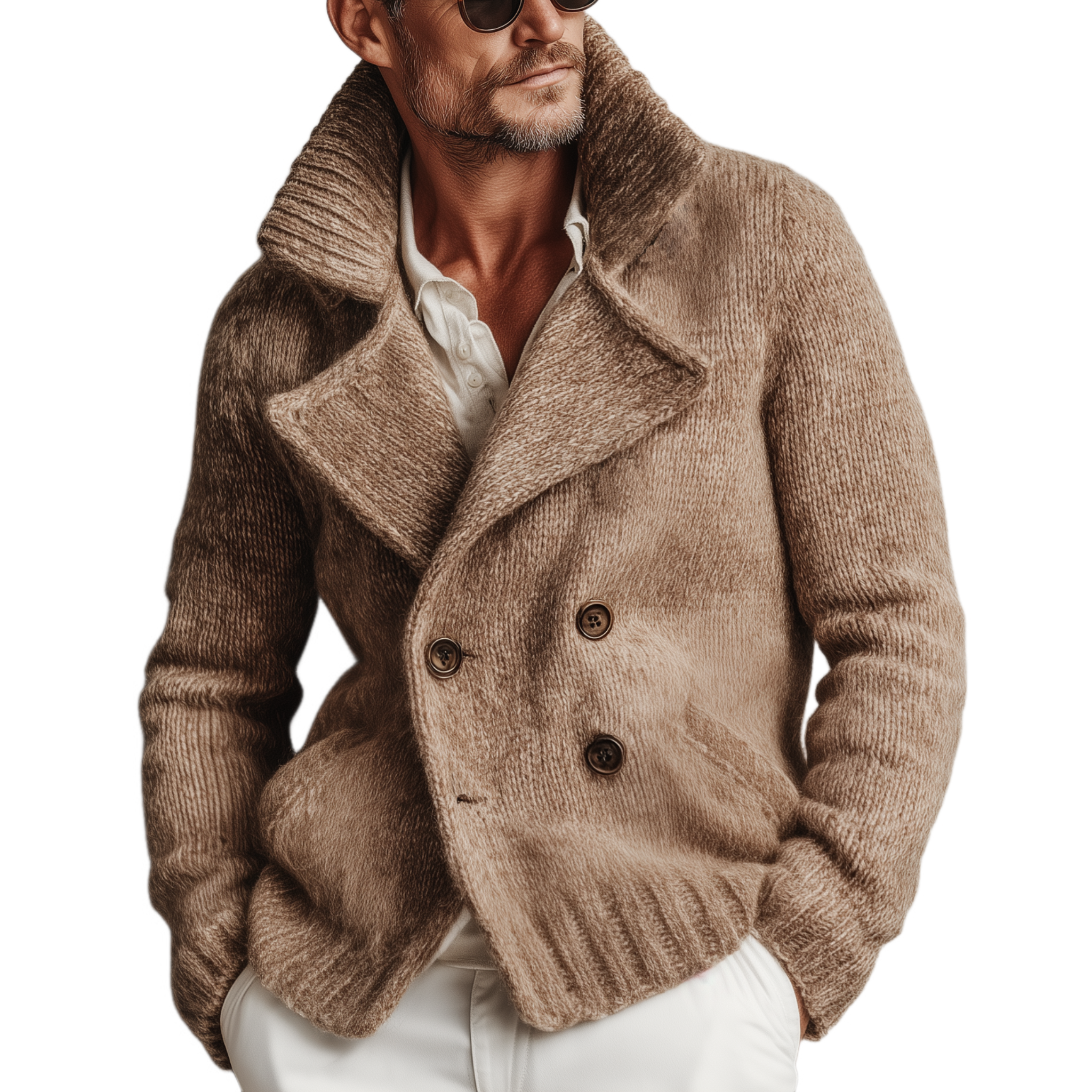 Men's Classic Retro gh Style Doble-breasted Lapelnitted Cardigan