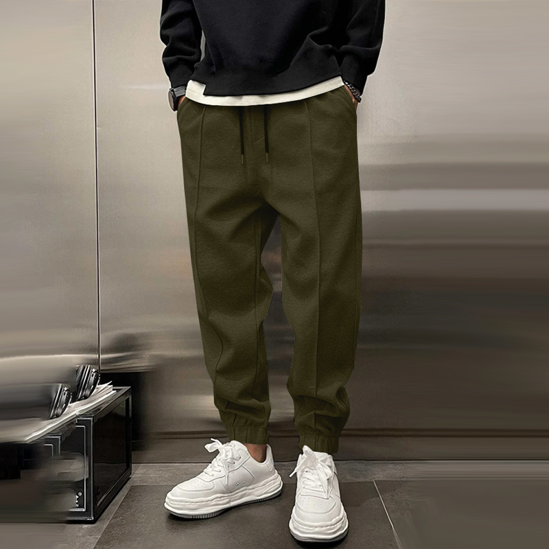 Men's Solid Plush Loose Elastic Waist Casual Sports Pants