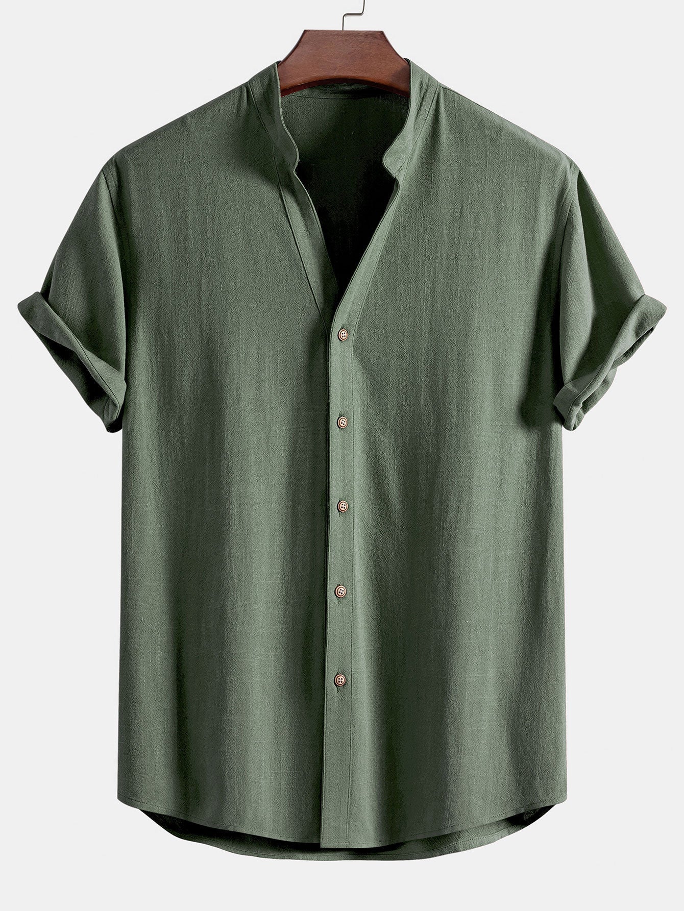 Gualterio® | Short Sleeve V Neck Linen Rayon Blend Shirt & Linen Cotton Blend Drawstring Shorts