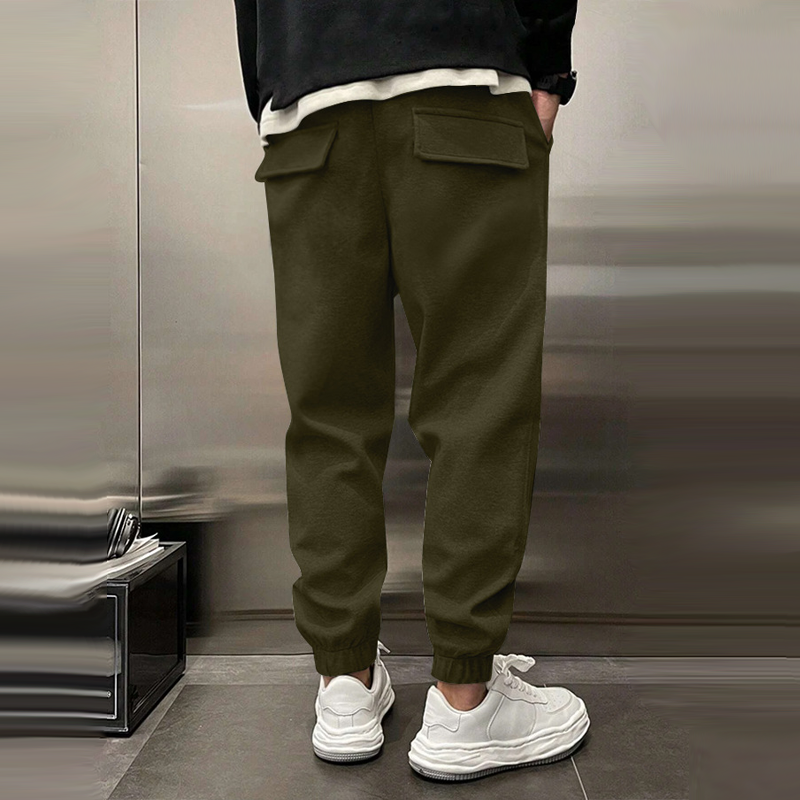 Men's Solid Plush Loose Elastic Waist Casual Sports Pants