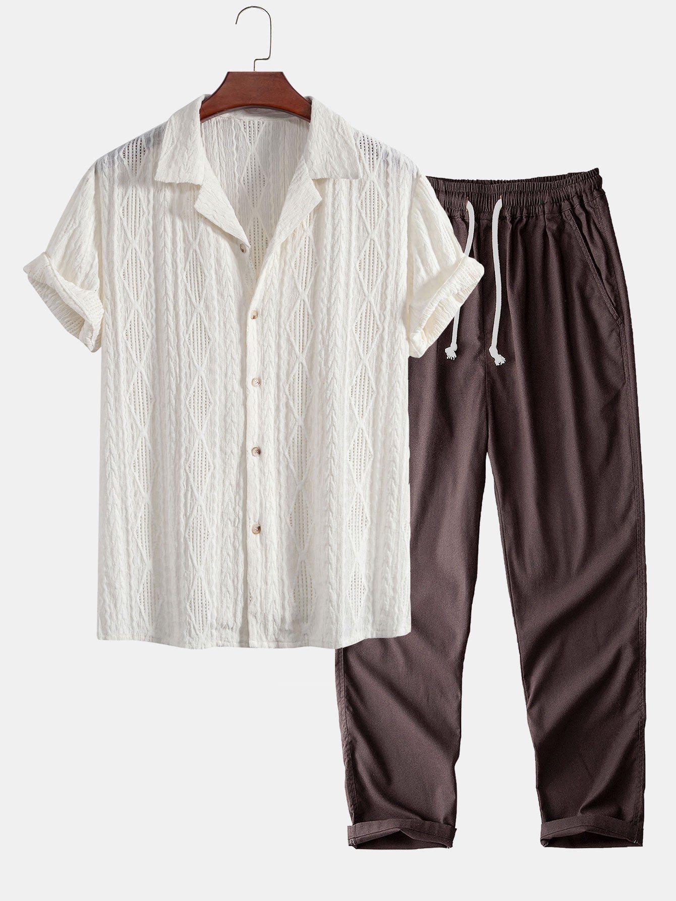 Ademar® | Geometric Jacquard Cuban Shirt & Straight Leg Linen Pants