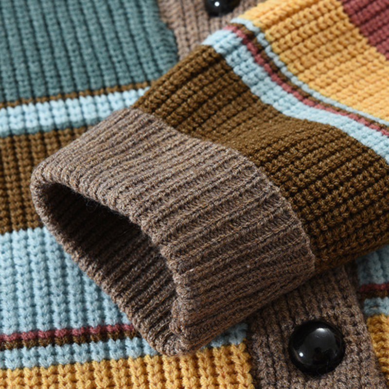 Men's Colorblock Lapel Sweater Jacket