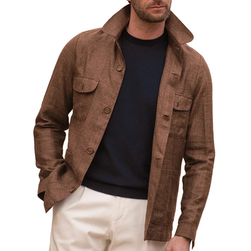 Men's Casal Linen Lapel Single Breasted Long Sleeve Thin Jacket