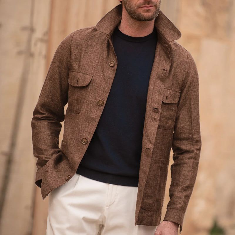 Men's Casal Linen Lapel Single Breasted Long Sleeve Thin Jacket