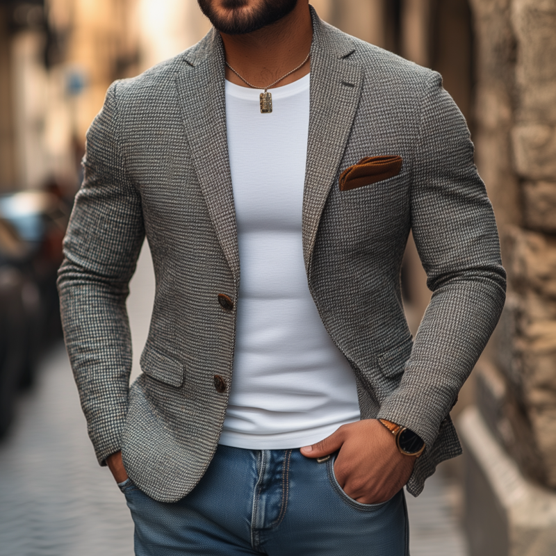 Larry | Men'S Stylish Houndstooth Notch Lapel Single-Breasted Slim-Fit Short Blazer