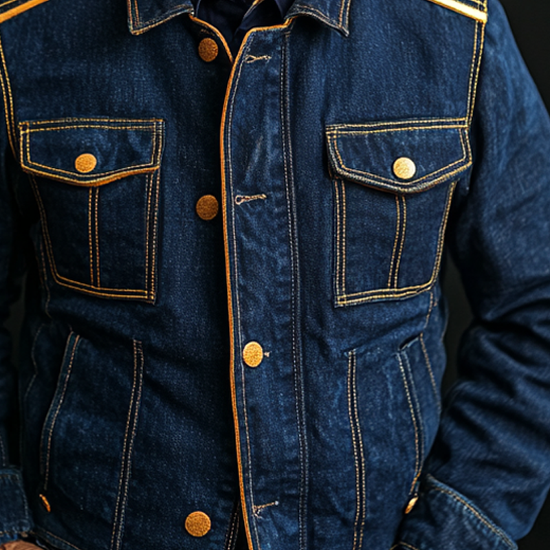 Ian | Men'S Vintage Washed Navy Multi-Pocket Denim Jacket