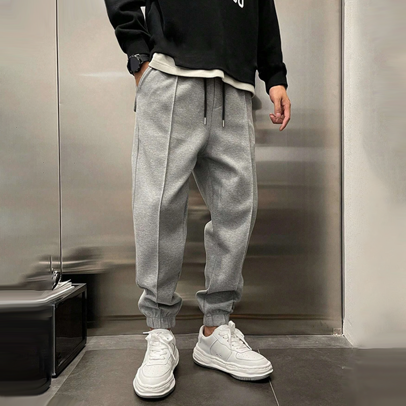 Men's Solid Plush Loose Elastic Waist Casual Sports Pants