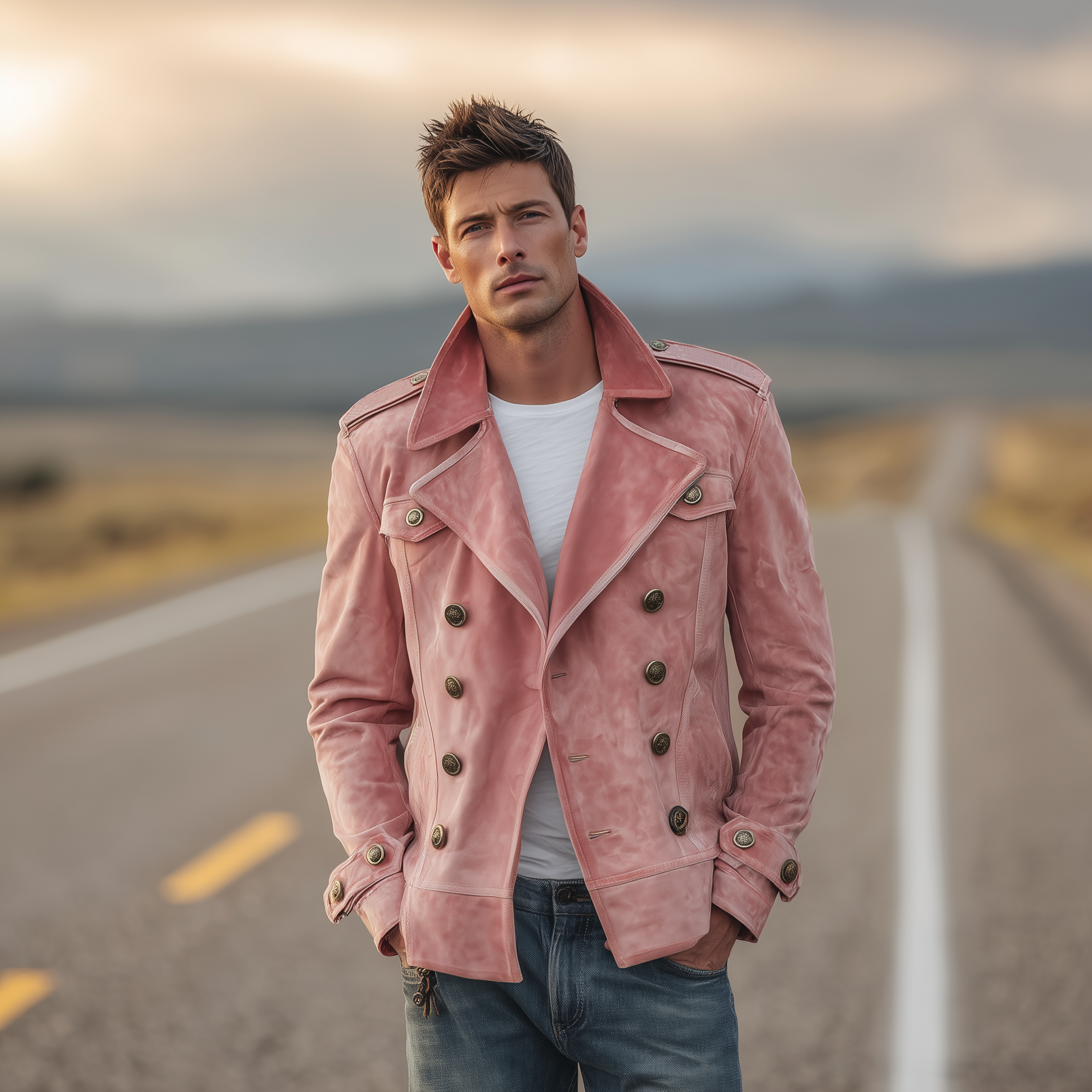 Men's Classic Retro Western Style Lapel Suede Epaulette Double-breasted Jacket