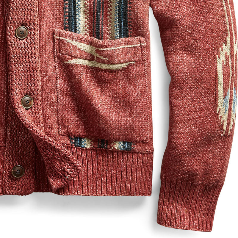 Men's Vintage Jacquard Lapel Single Breasted Long Sleeve Knit Cardigan