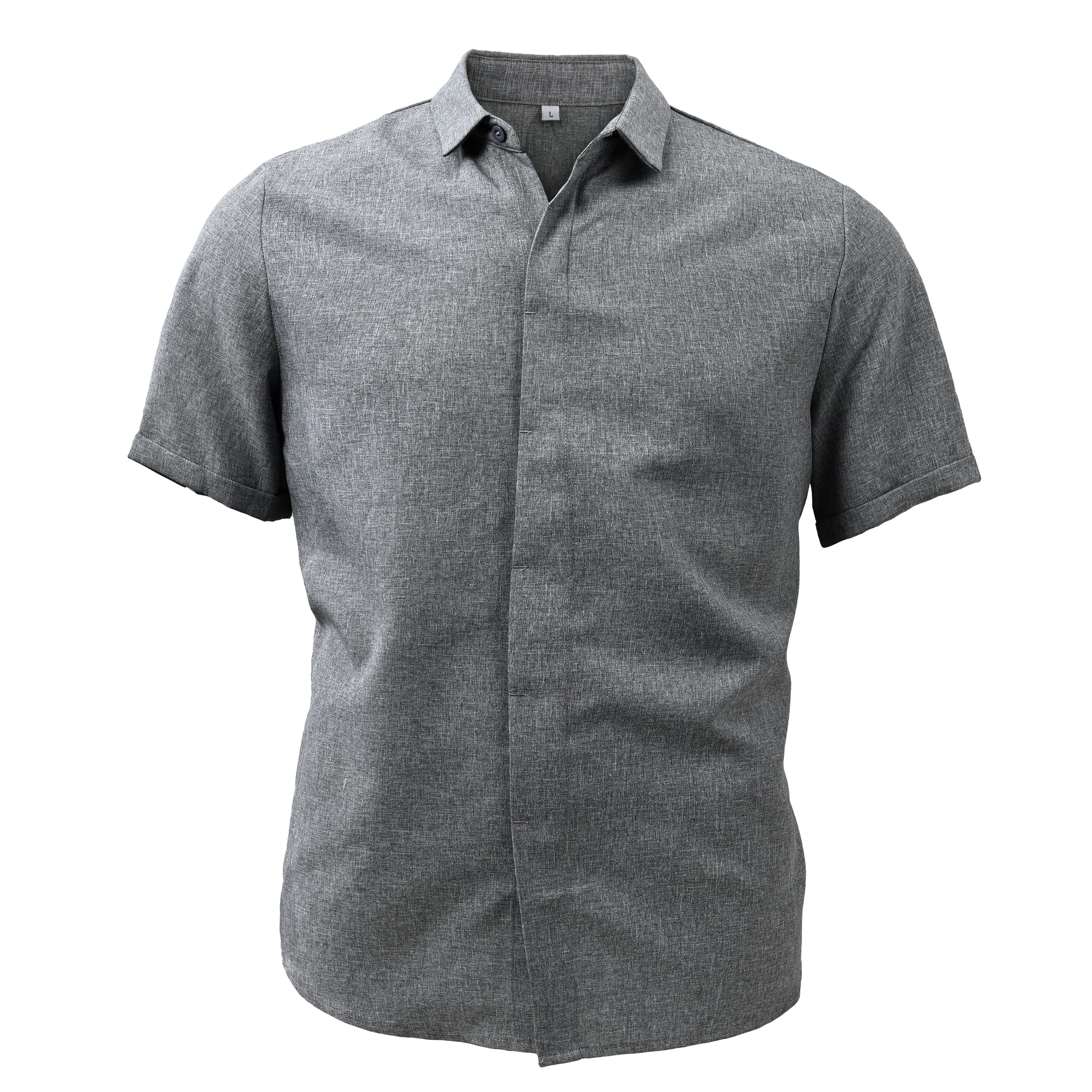 Men's Solid Color Lapel Cotn Linen Short Sleeve Shirt