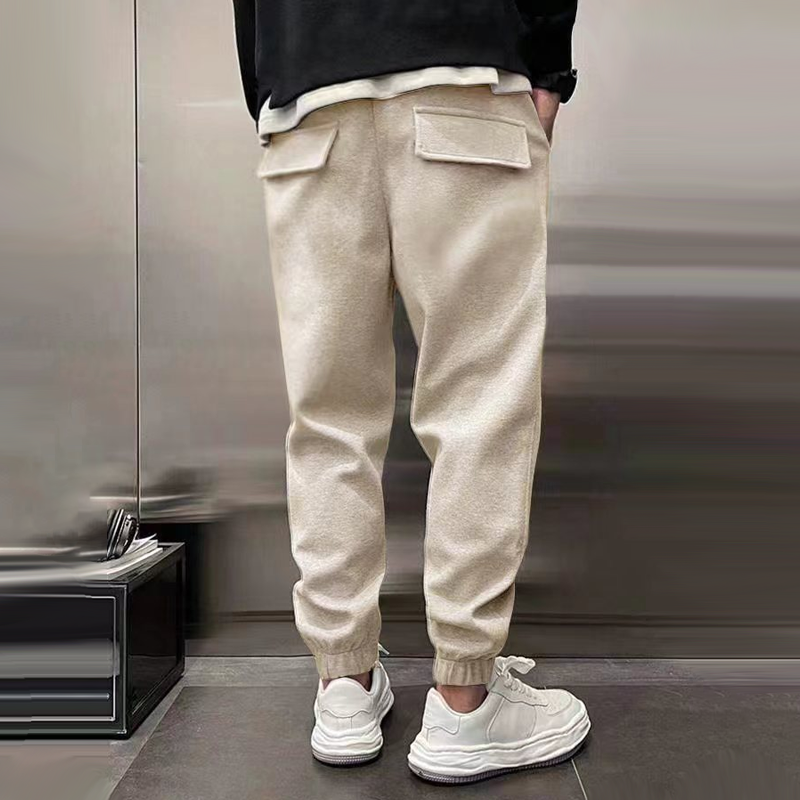 Men's Solid Plush Loose Elastic Waist Casual Sports Pants