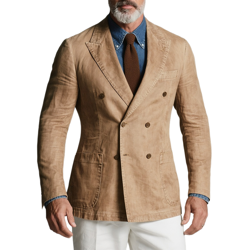 Bob | Men'S Retro Casual Washed Double Breasted Blazer