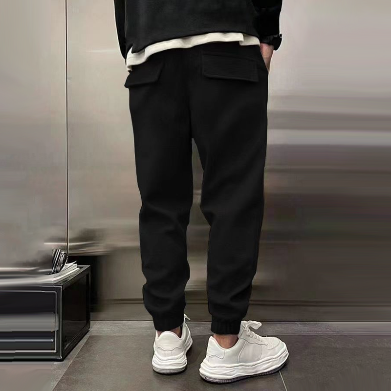 Men's Solid Plush Loose Elastic Waist Casual Sports Pants