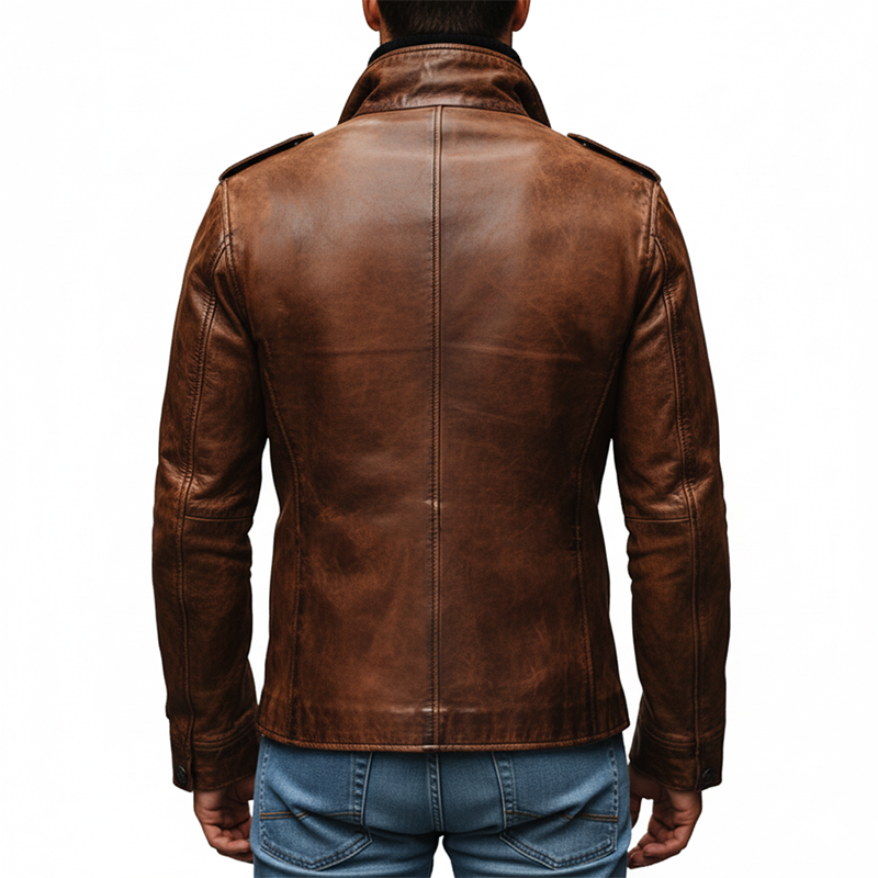 Men's Vine Lapel Doble Breasted P Leather Jacket