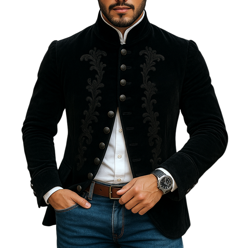 Jamie | Men'S Vintage Embroidered Stand Collar Single Breasted Jacket