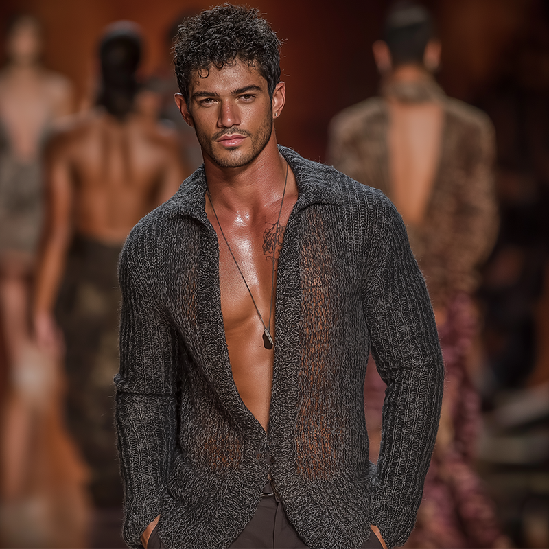 Thomas | Men'S Summer Fashion Mesh Knitted Long Sleeve Shirt