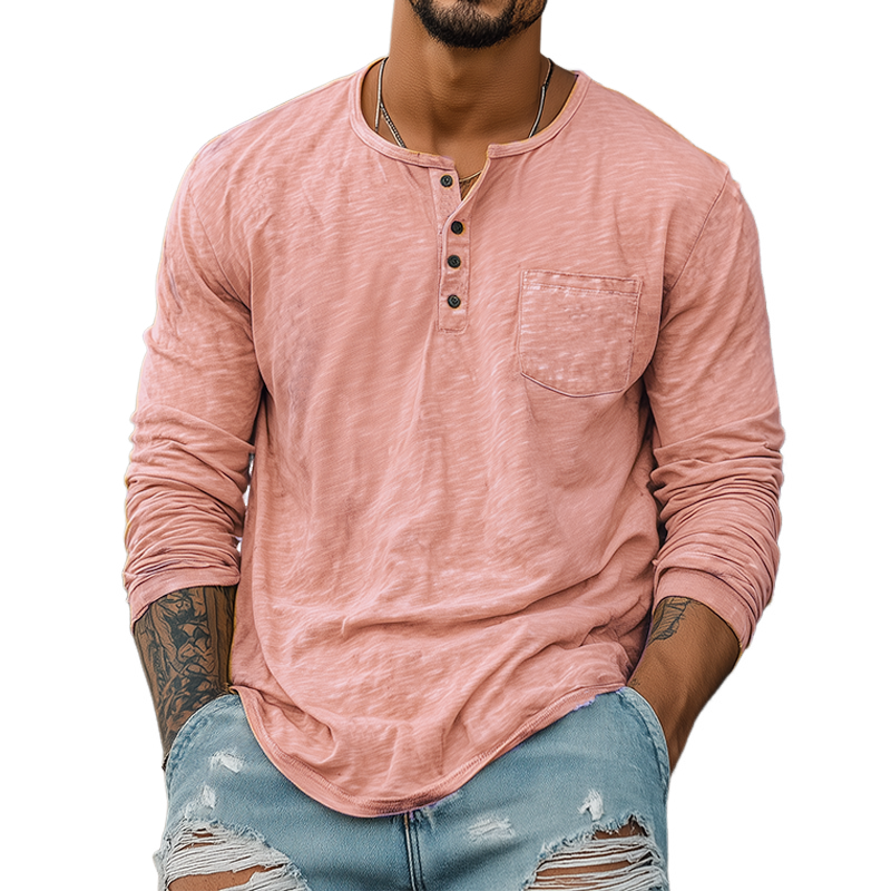 Trent | Men'S Spring And Summer Casual Tough Style Henry Collar Bamboo Cotton Long Sleeve T-Shirt