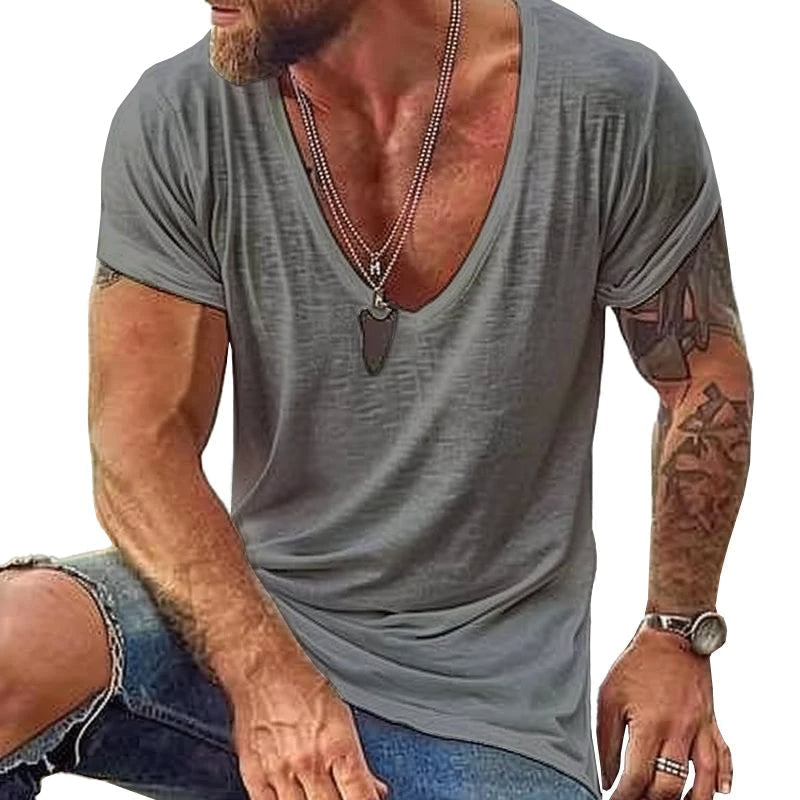 Men's Casal Cotn V Neck Short-Sleeved T-Shirt
