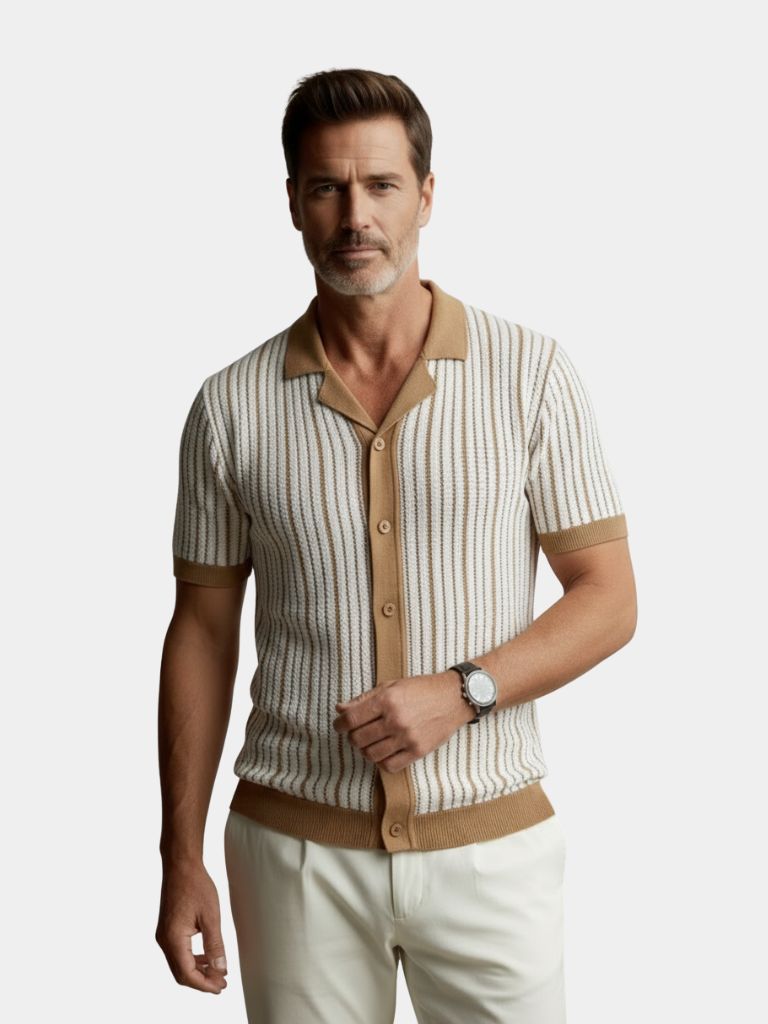 Striped Knit Polo Shirt