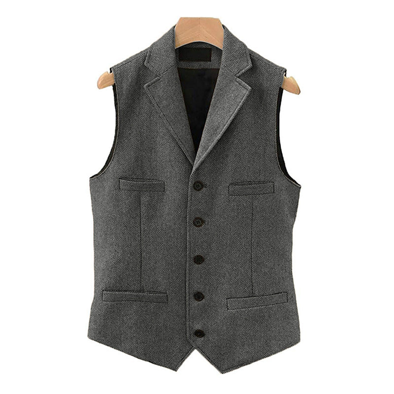 Men's Vintage Classic Wool Blended Lapel Single Breasted Suit Vest