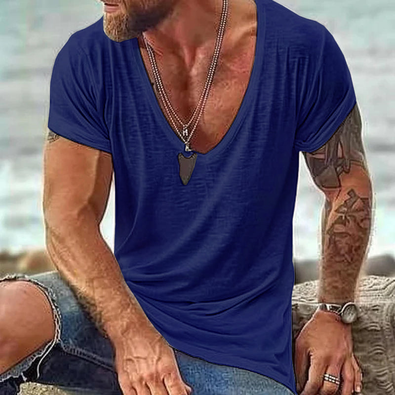 Men's Casal Cotn V Neck Short-Sleeved T-Shirt
