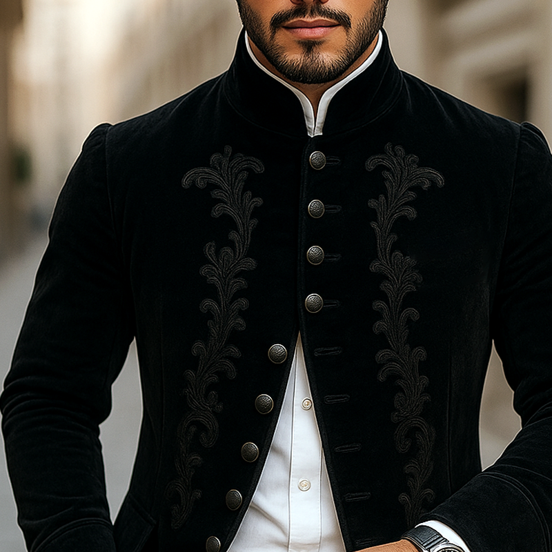 Jamie | Men'S Vintage Embroidered Stand Collar Single Breasted Jacket