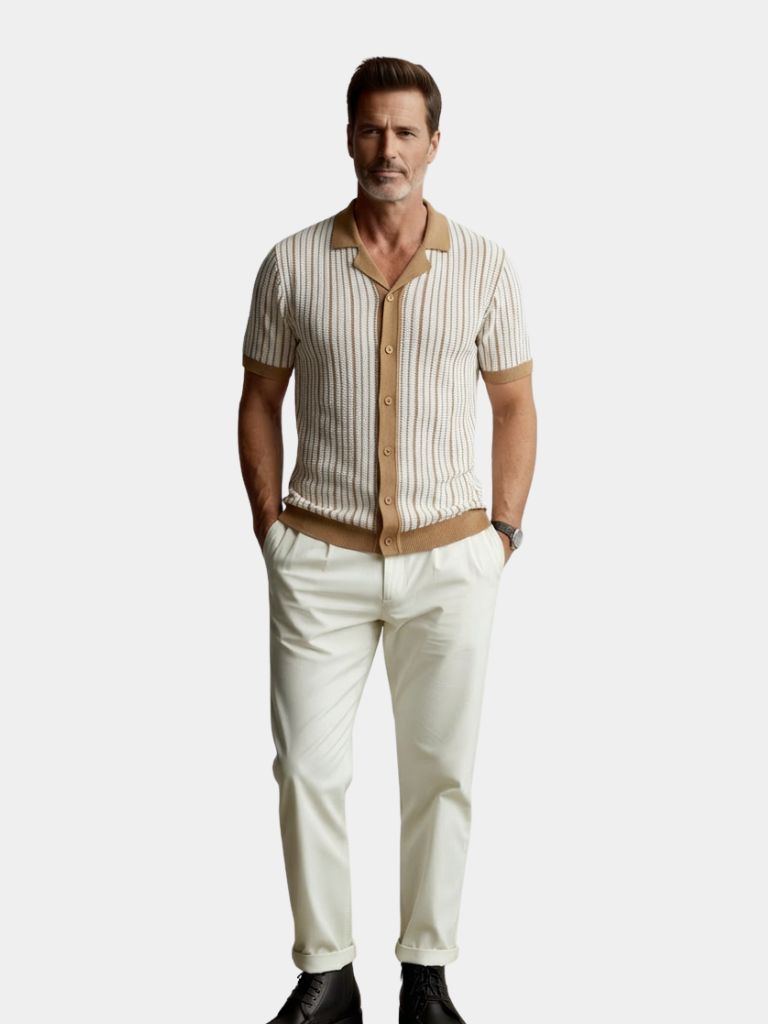 Striped Knit Polo Shirt