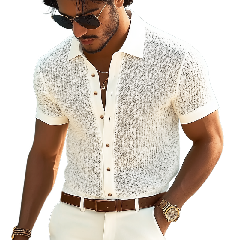 Aaron | Men'S Business Solid Color Knitted Short-Sleeved Shirt