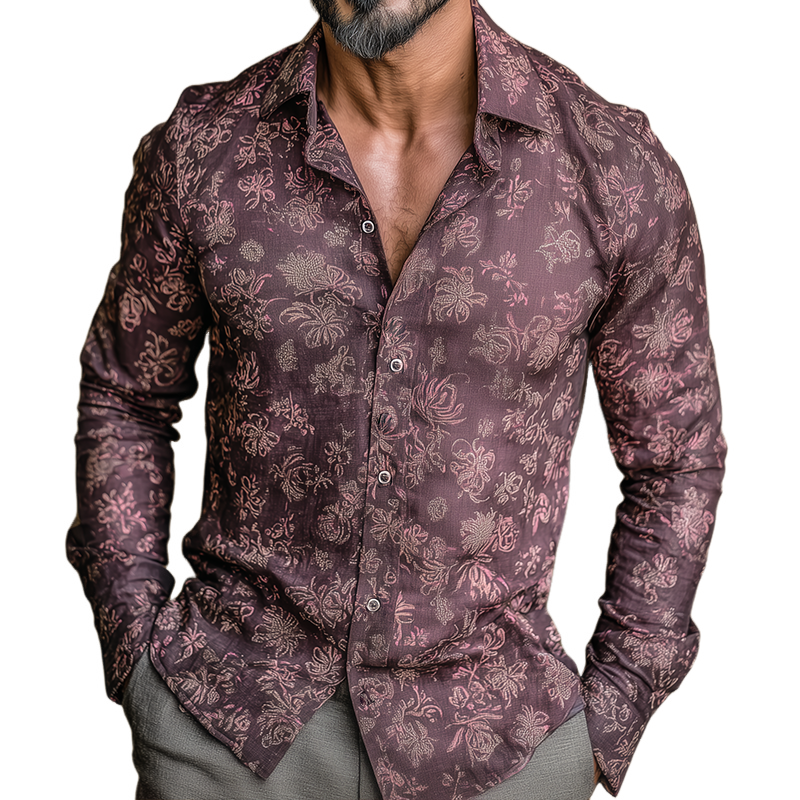 Aaron | Men'S Retro Casual Paisley Print Lapel Long Sleeve Shirt