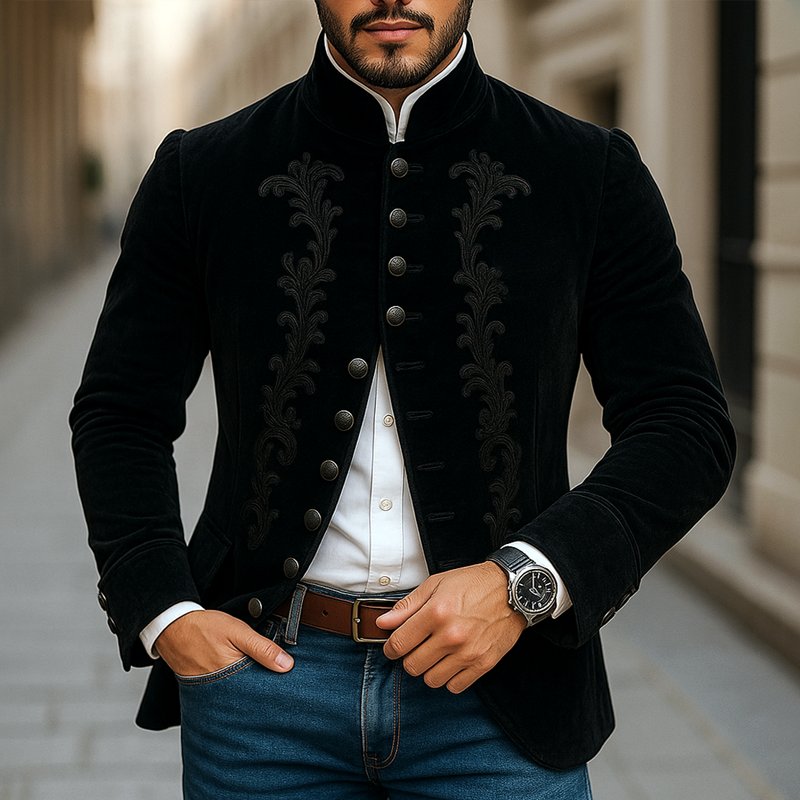 Jamie | Men'S Vintage Embroidered Stand Collar Single Breasted Jacket