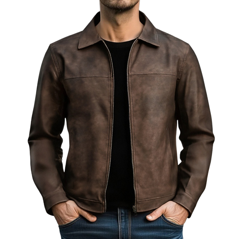 Men's Classic Fashion Zipper PU Leather Jacket
