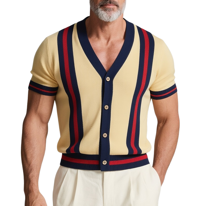 Joseph | Men'S Striped V Neck Short Sleeve Knit Cardigan