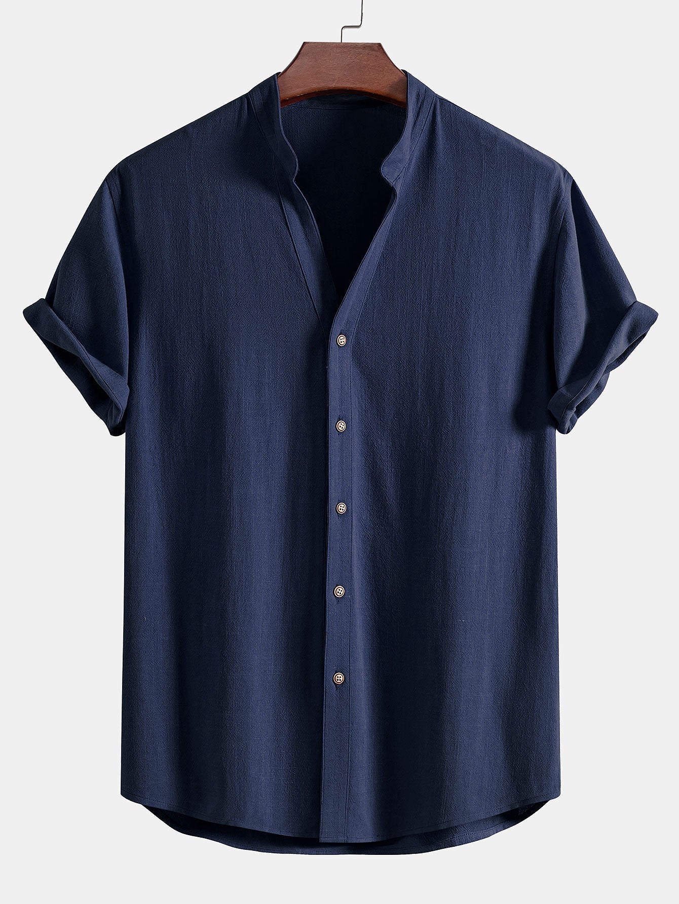 Ambrosio® | Short Sleeve Linen Rayon Blend Stand Collar Shirt
