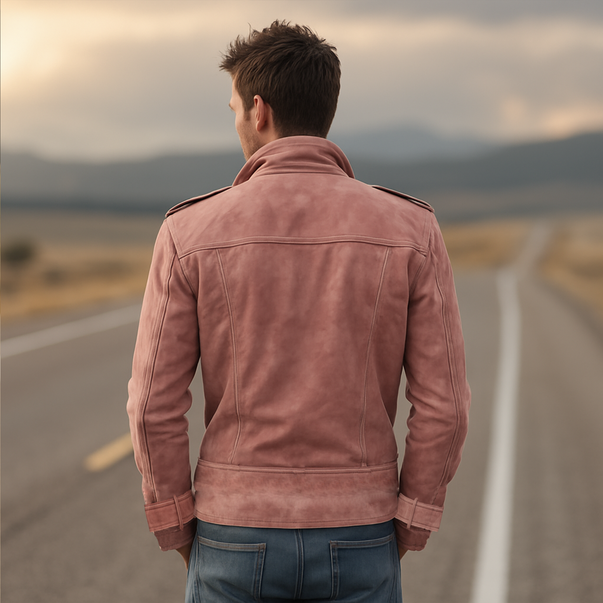 Men's Classic Retro Western Style Lapel Suede Epaulette Double-breasted Jacket