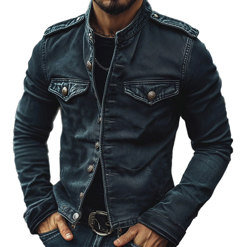 Men's Vintage Stand Collar Denim Jacket