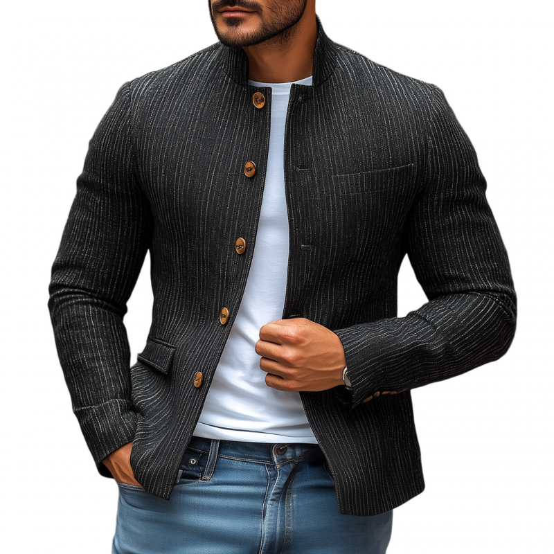 Lee | Men'S Stylish Linen Striped Stand Collar Single Breasted Slim Short Blazer