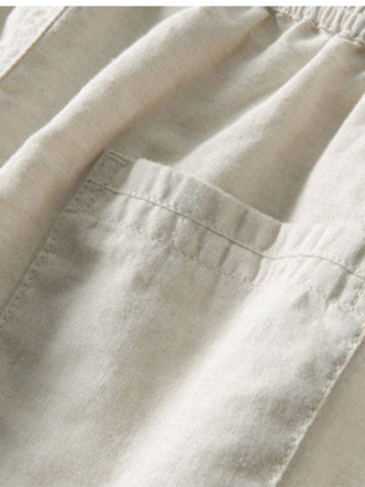 Perfecto® | Linen And Rayon Blend Stand Collar Shirt & Straight Leg Linen Pants