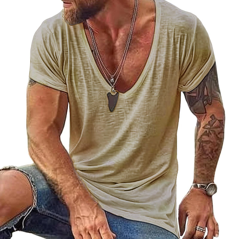 Men's Casal Cotn V Neck Short-Sleeved T-Shirt