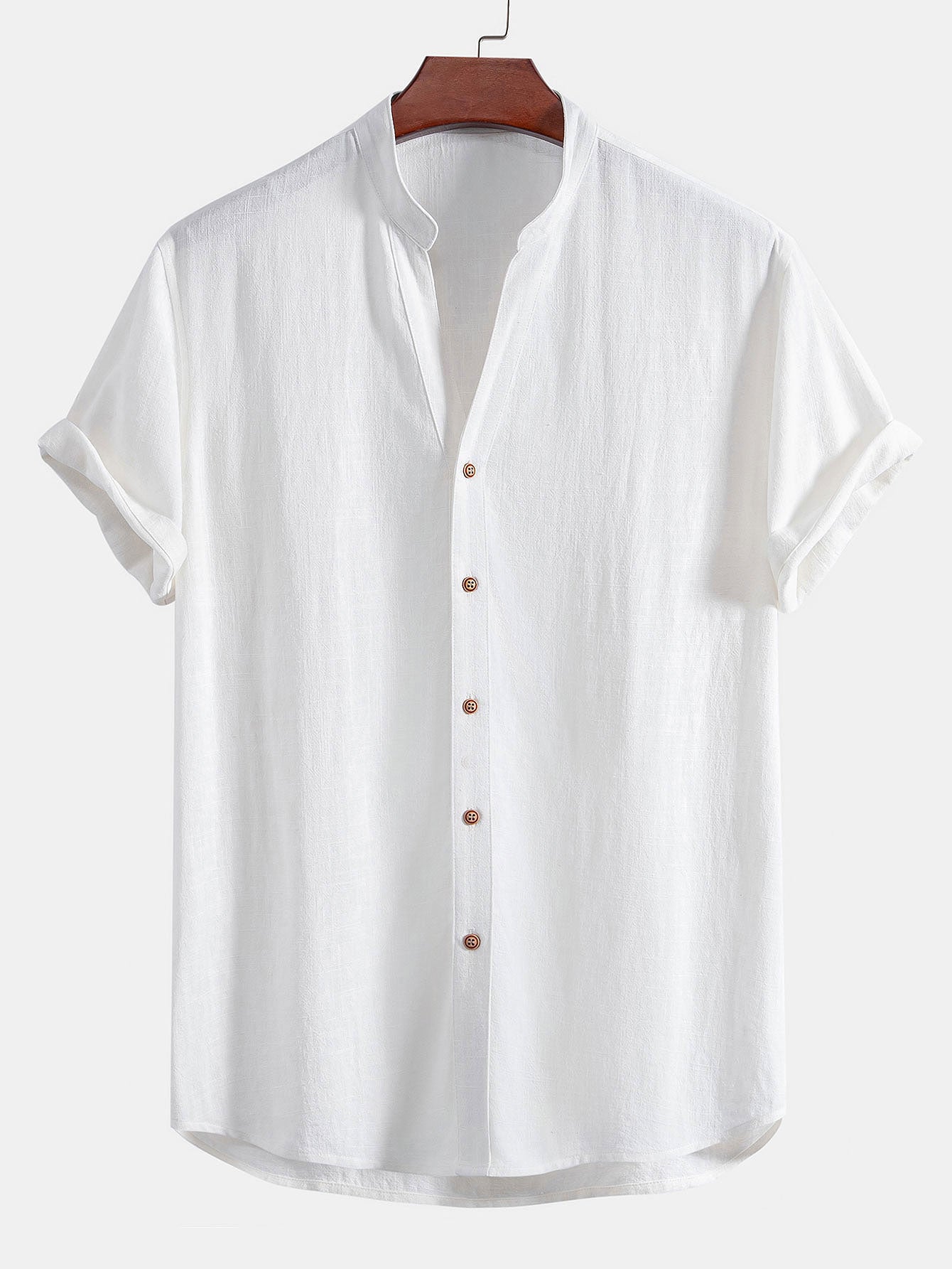 Ambrosio® | Short Sleeve Linen Rayon Blend Stand Collar Shirt