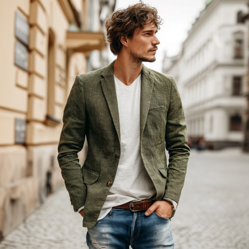 Simon | Men'S Casual Solid Color Breathable Linen Notch Lapel Single-Breasted Slim-Fit Blazer