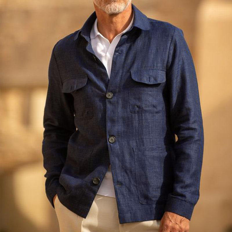 Men's Casal Linen Lapel Single Breasted Long Sleeve Thin Jacket