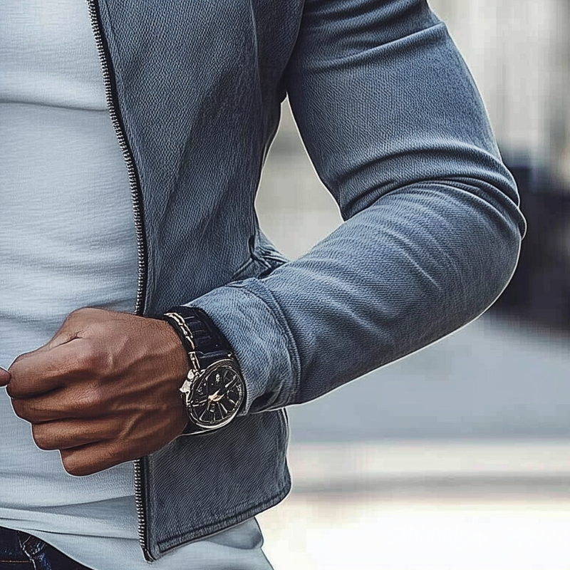 Herman | Men'S Vintage Washed Denim Biker Zip-Up Jacket