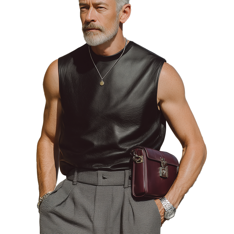 Cruz | Men'S Summer Fashion Leather Crew Neck Tank Top