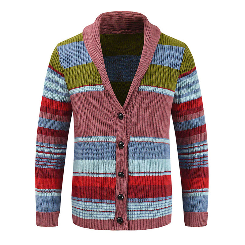 Men's Colorblock Lapel Sweater Jacket